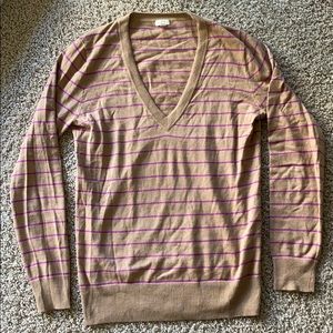 Brown & fuchsia striped v neck sweater